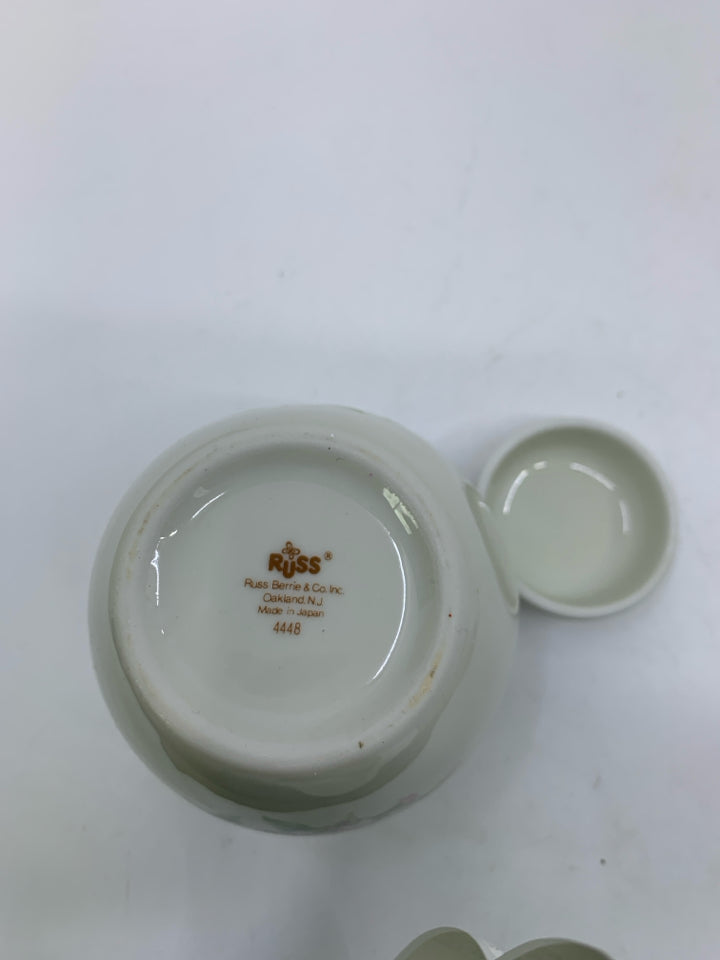 WHITE SMALL GINGER JAR W/ PINK FLOWERS.