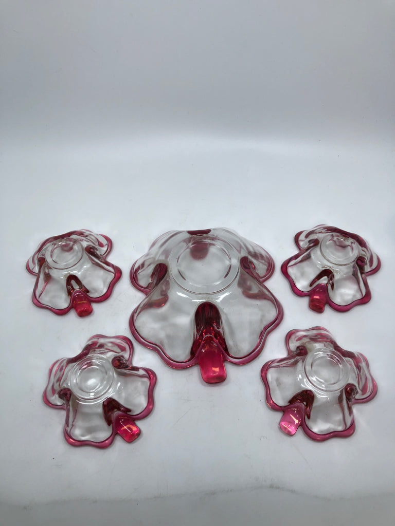 5PC PINK SHAMROCK BOWLS.