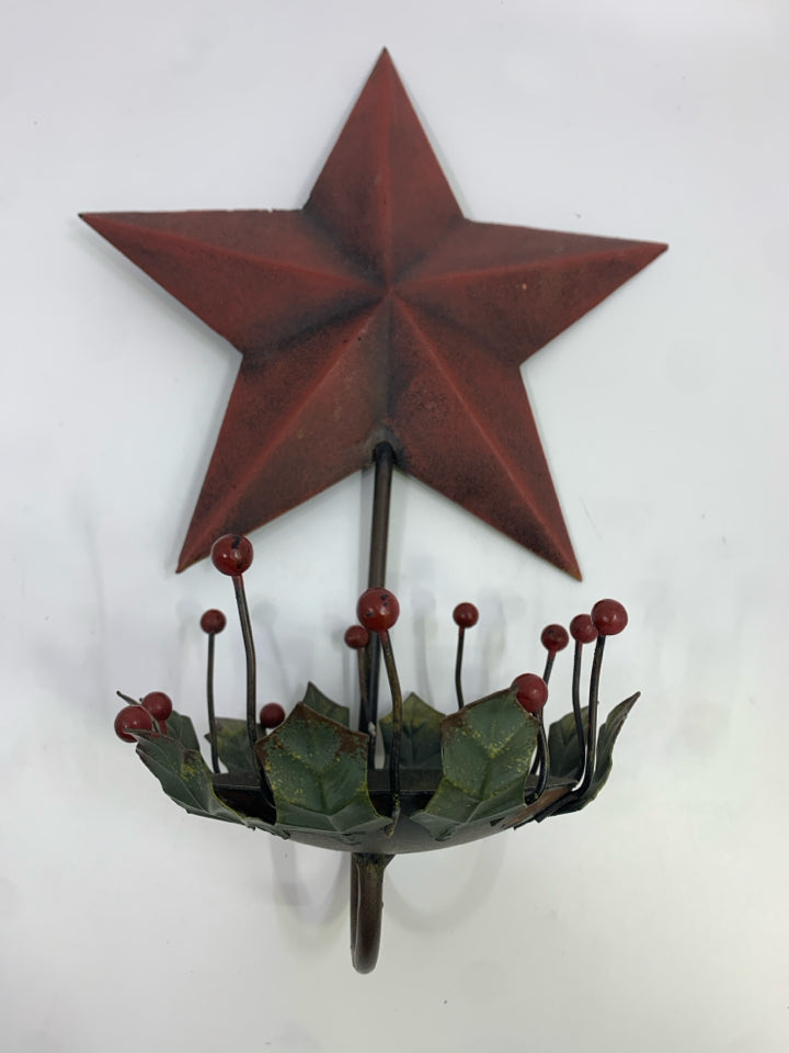 PRIMITIVE RED STAR CANDLE HOLDER WALL DECOR.