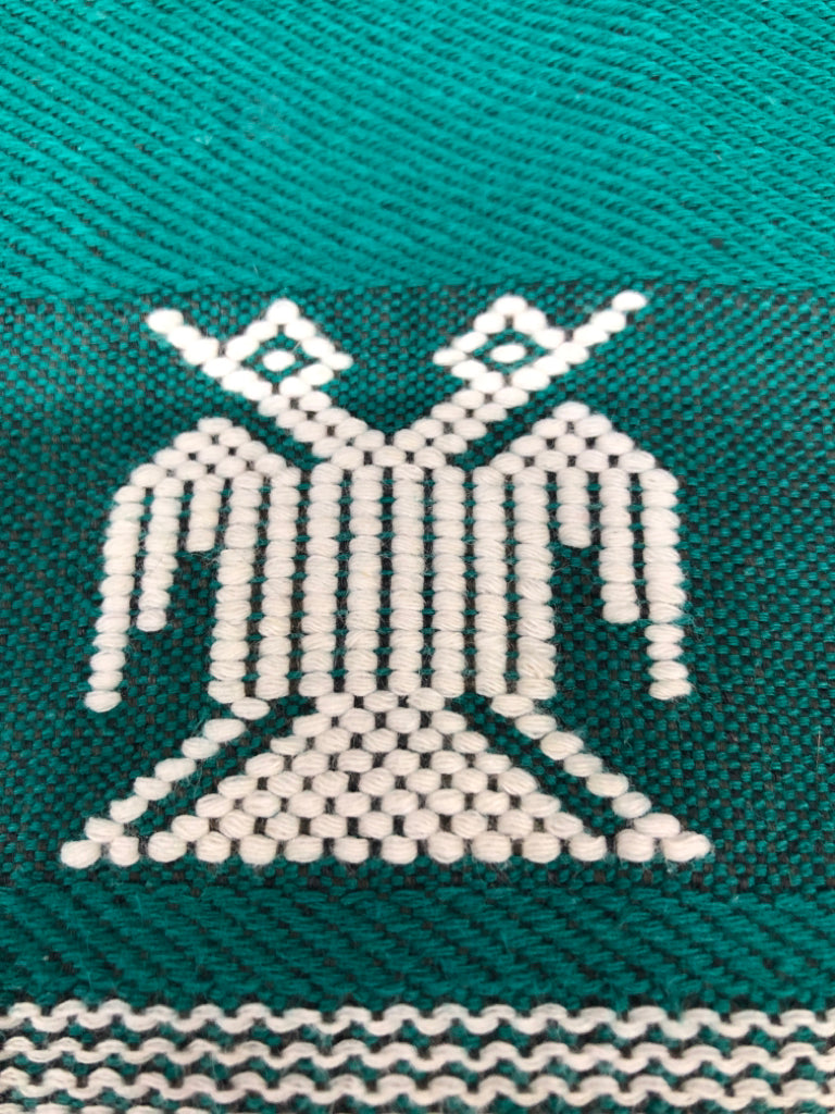TEAL WOVEN TEA TOWEL W/2-HEADED ANIMAL.