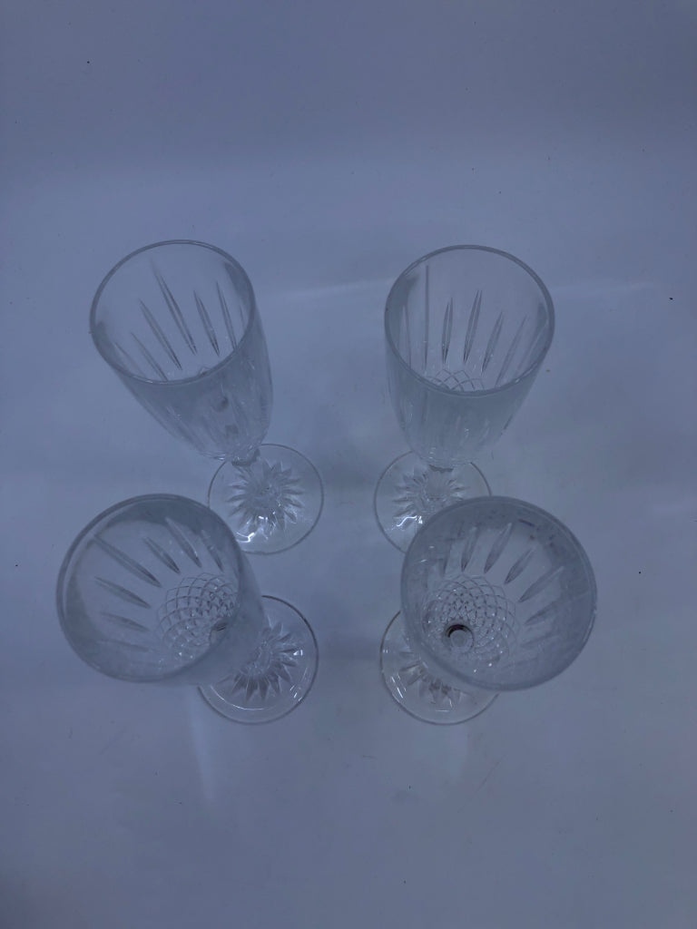 4 CRYSTAL DIAMOND PATTERN CHAMPAGNE FLUTES.