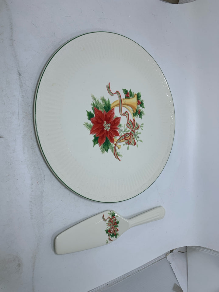 2PC ITALIAN HOLIDAY CAKE PLATE/SERVER.