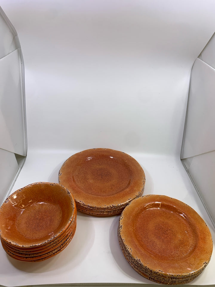 18PC PIER 1 ORANGE CRACKLE MELAMINE DINNER SVC FOR 6.
