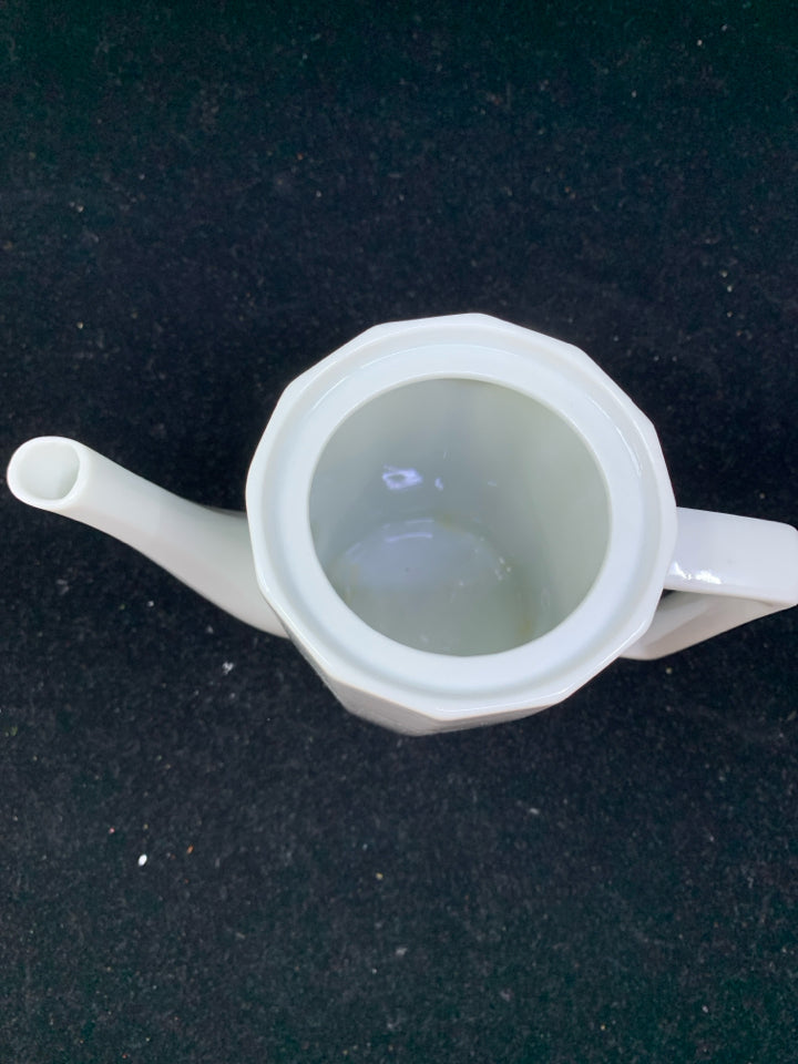 WHITE RIBBED COFFEE POT.