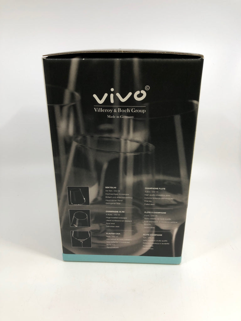 4PC VIVO CHAMPAGNE GLASSES IN BOX.