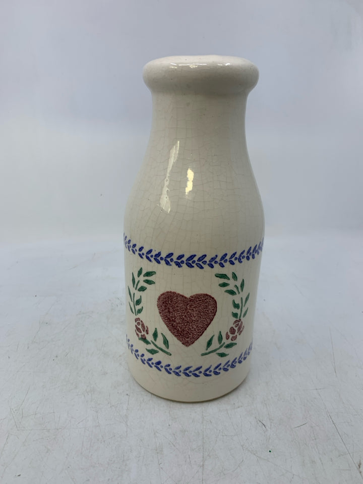 WHITE MILK BOTTLE SHAPE W/ HEART,ROSES.