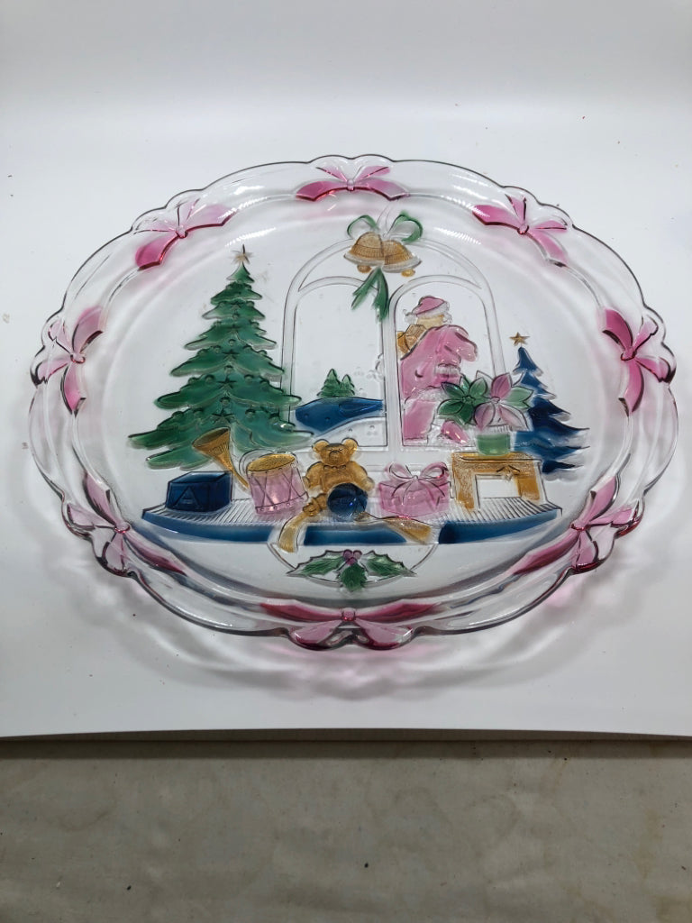 COLORFUL GLASS SERVING PLATE IN BOX.