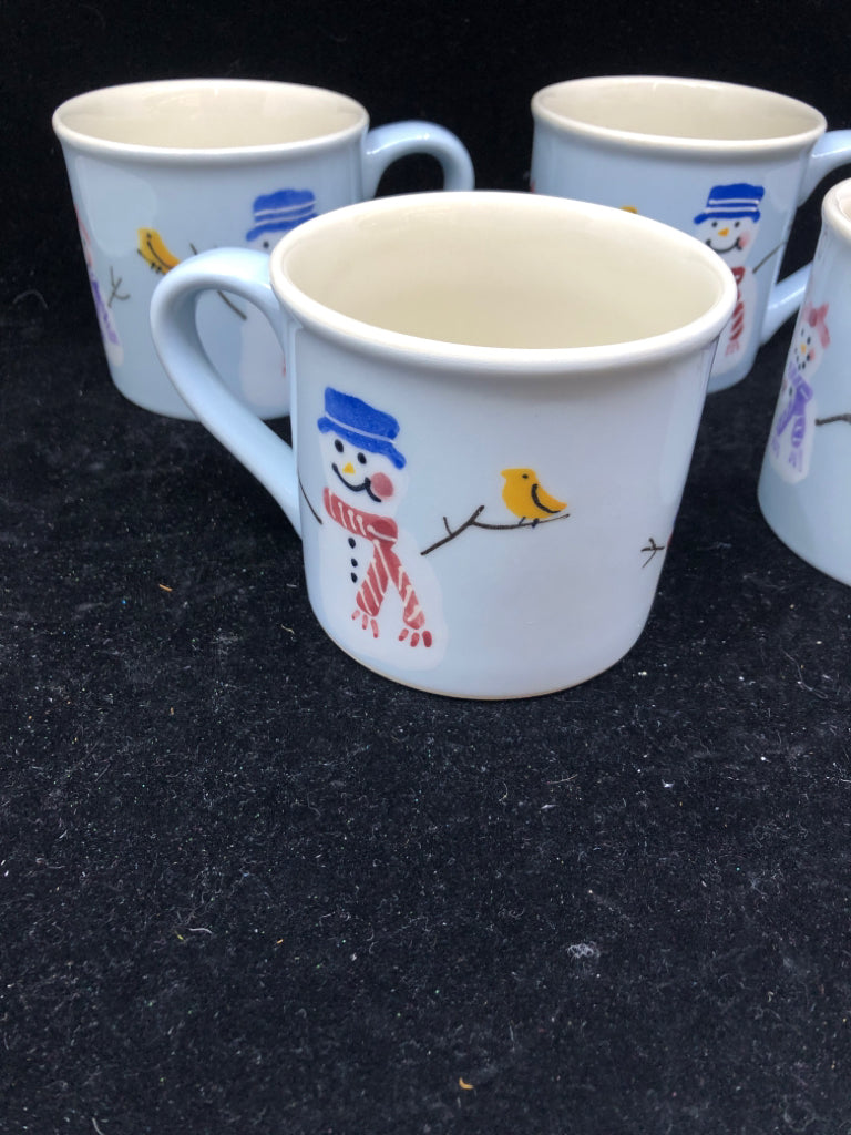 4 PALE BLUE SNOWMEN MUGS HARTSTONE.