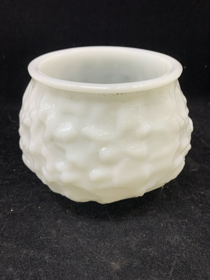 VTG WHITE MILK GLASS TEXTURED PLANTER.