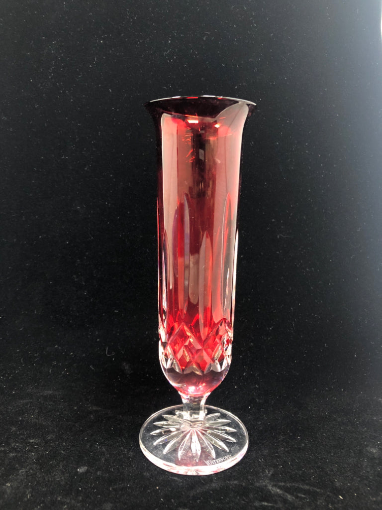 WATERFORD RED LISMORE CRYSTAL BUD VASE.