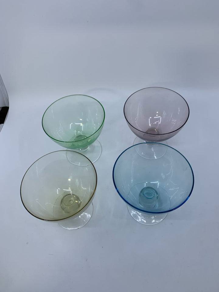 4 COLORFUL SHORT WINE GLASSES.