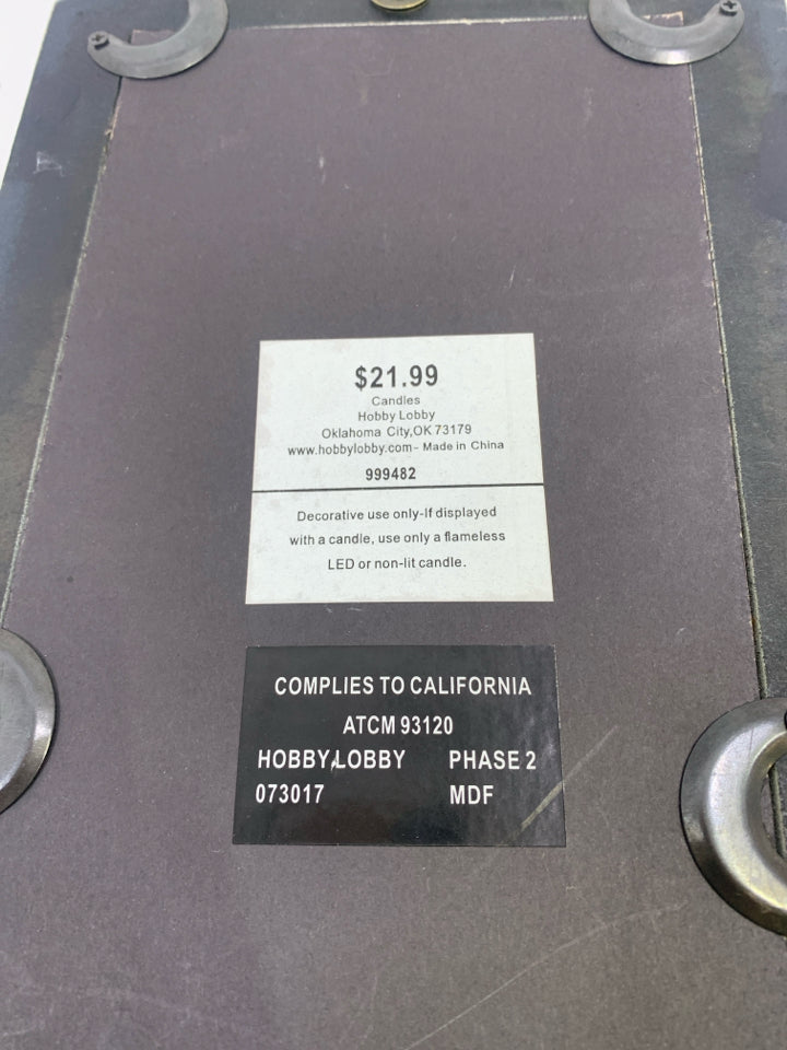 RUSTIC WALL MIRROR W/PILLAR CANDLE HOLDER.