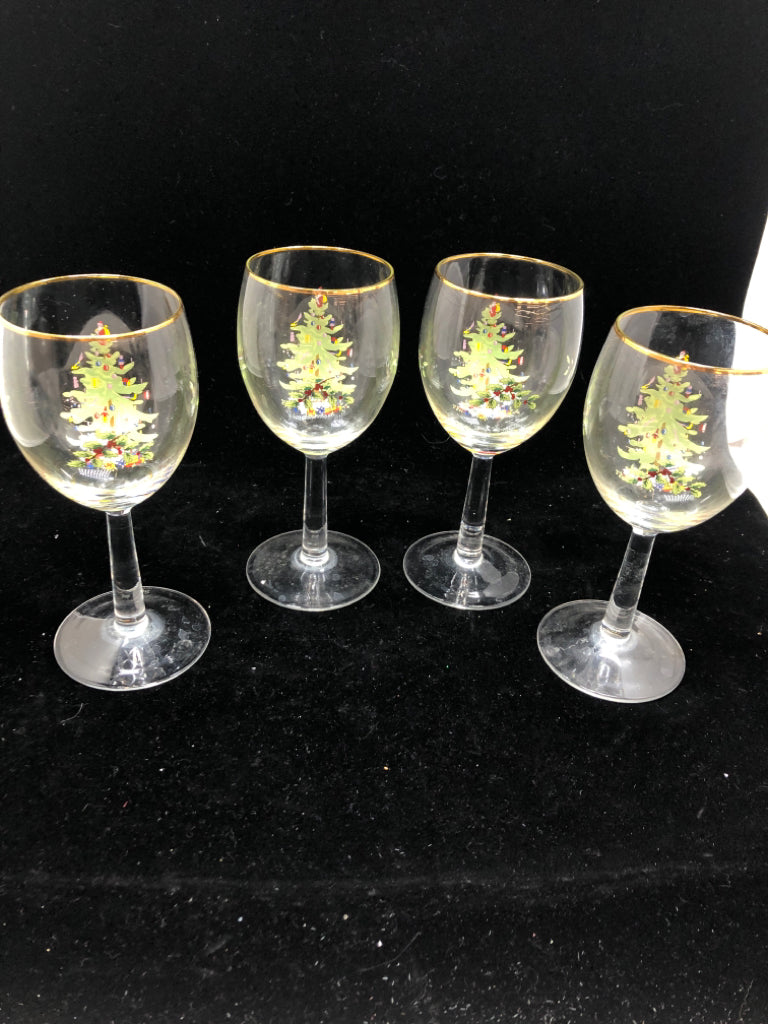 4 HOLLY BERRY WINE GLASSES.