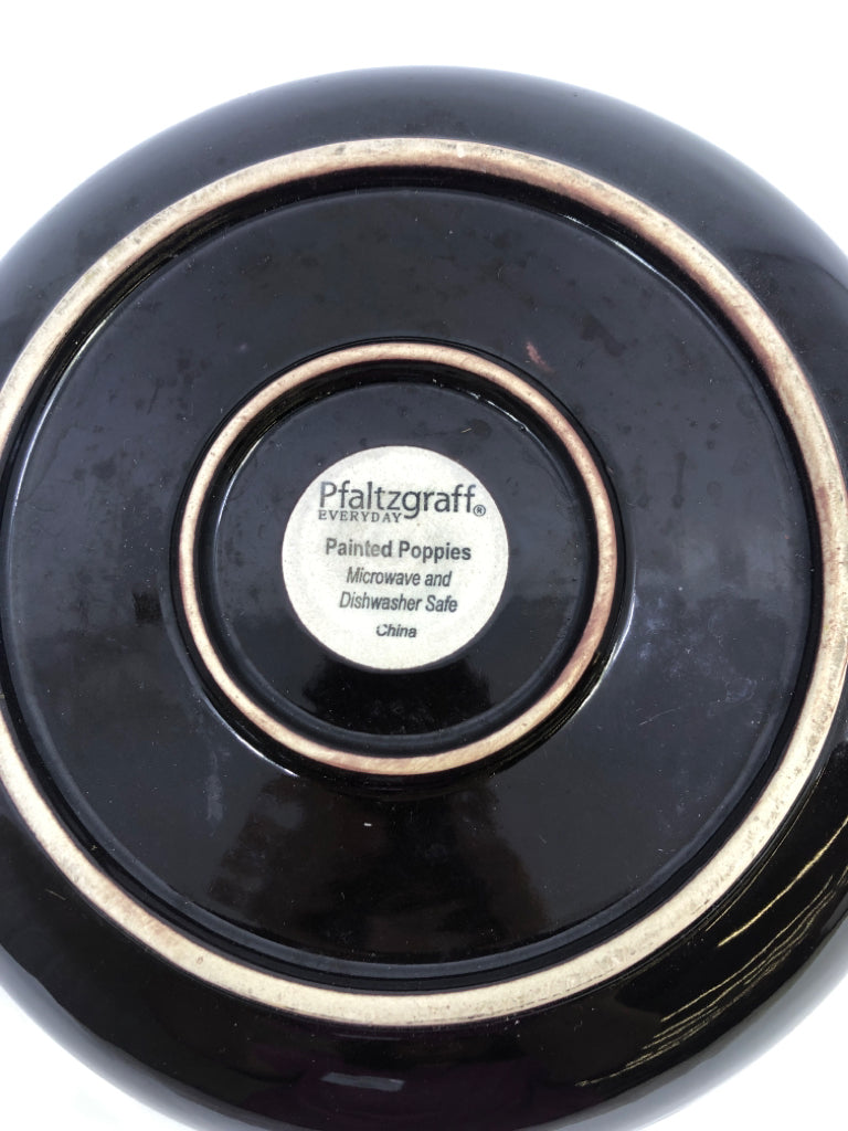 SERVING BOWL DARK BROWN / TAN BOWL W/ FLOWERS.