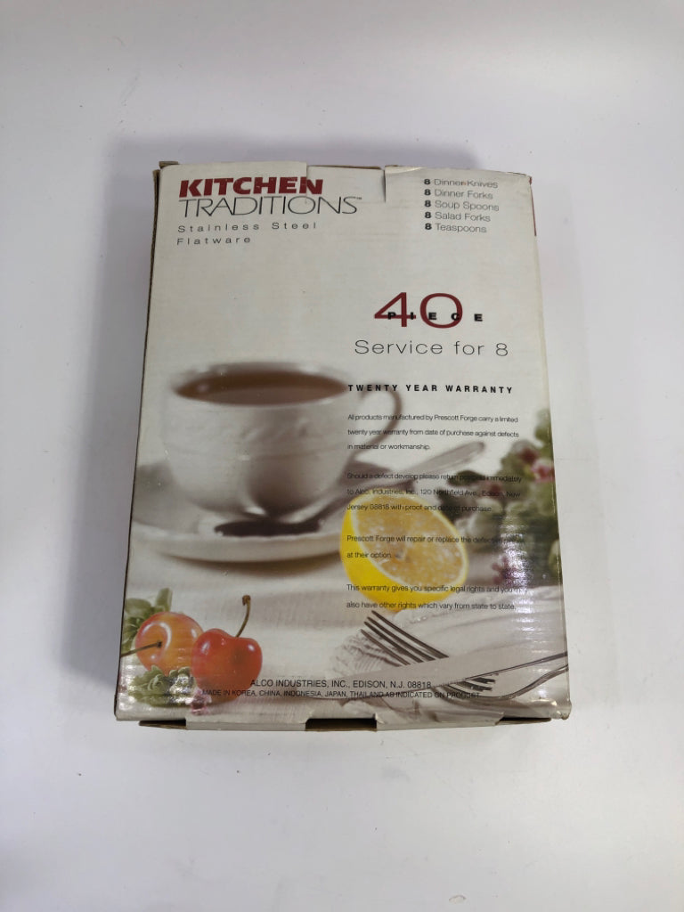NIB 40PC STAINLESS STEEL FLATWARE.