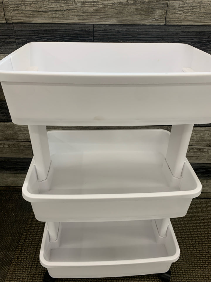 3 TIER WHITE PLASTIC ROLLING CRAFT CART.