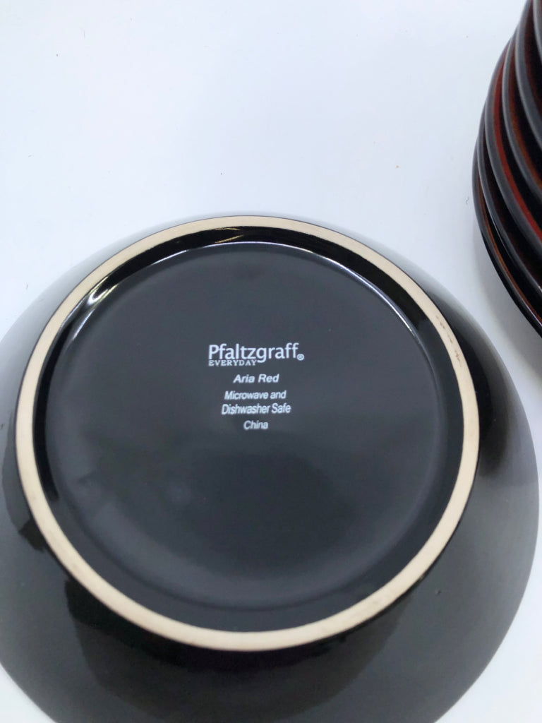 10 RED AND CREAM PFALTZGRAFF SHALLOW BOWLS.