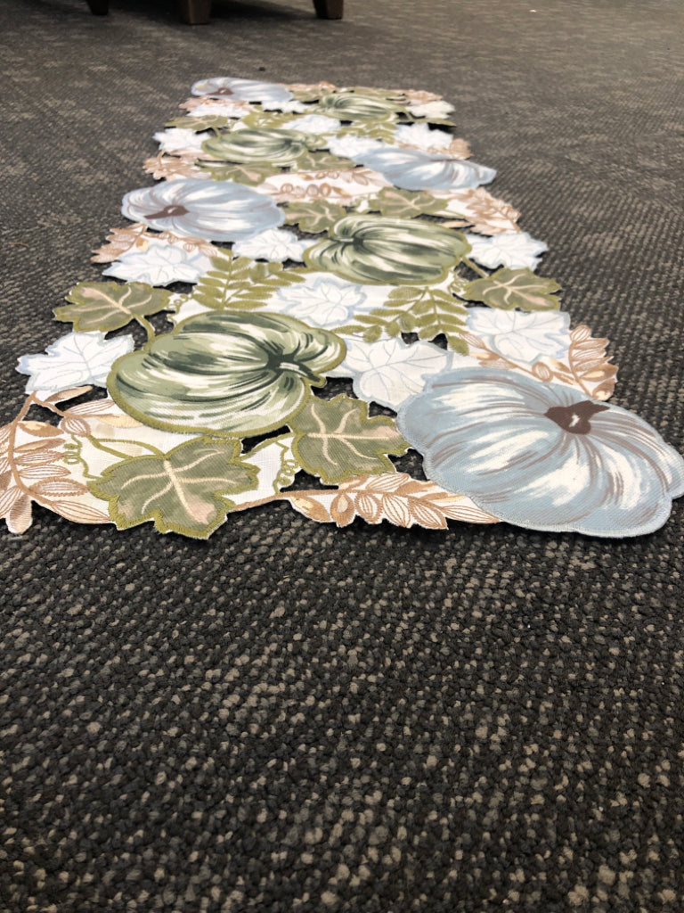 TEAL, GREEN PUMPKIN TABLE RUNNER.