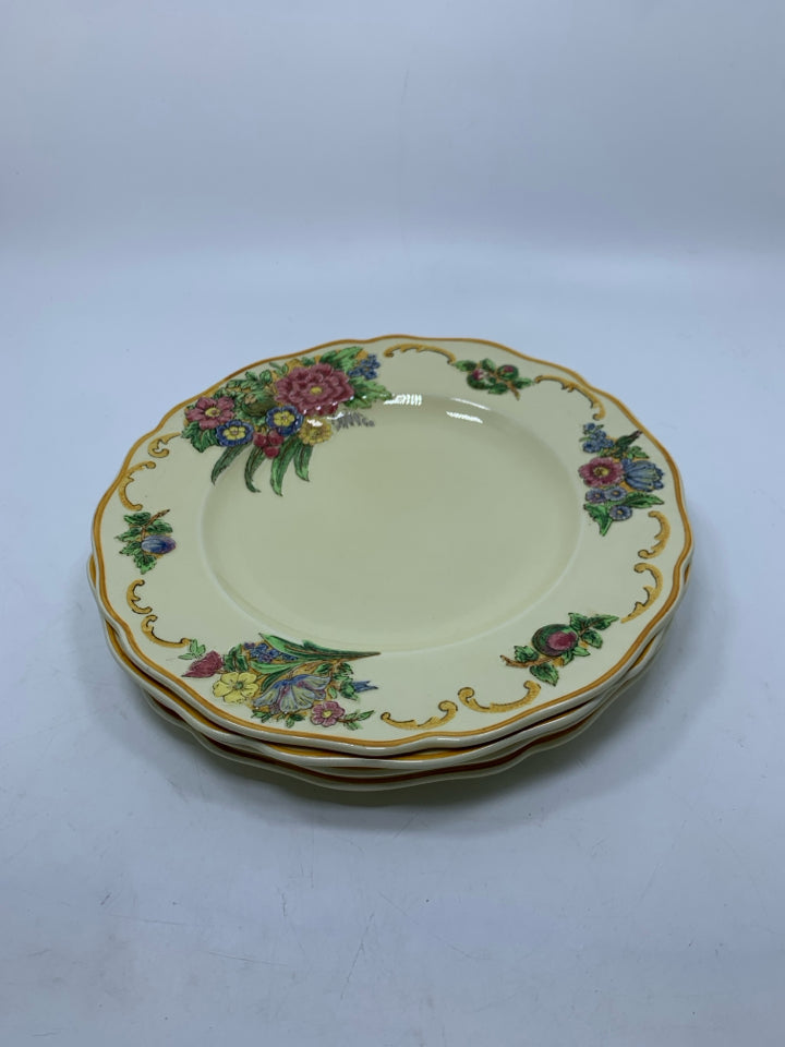 VTG 4 YELLOW W/ EMBOSSED FLOWERS LUNCH PLATES PATTERN FLORETTA.