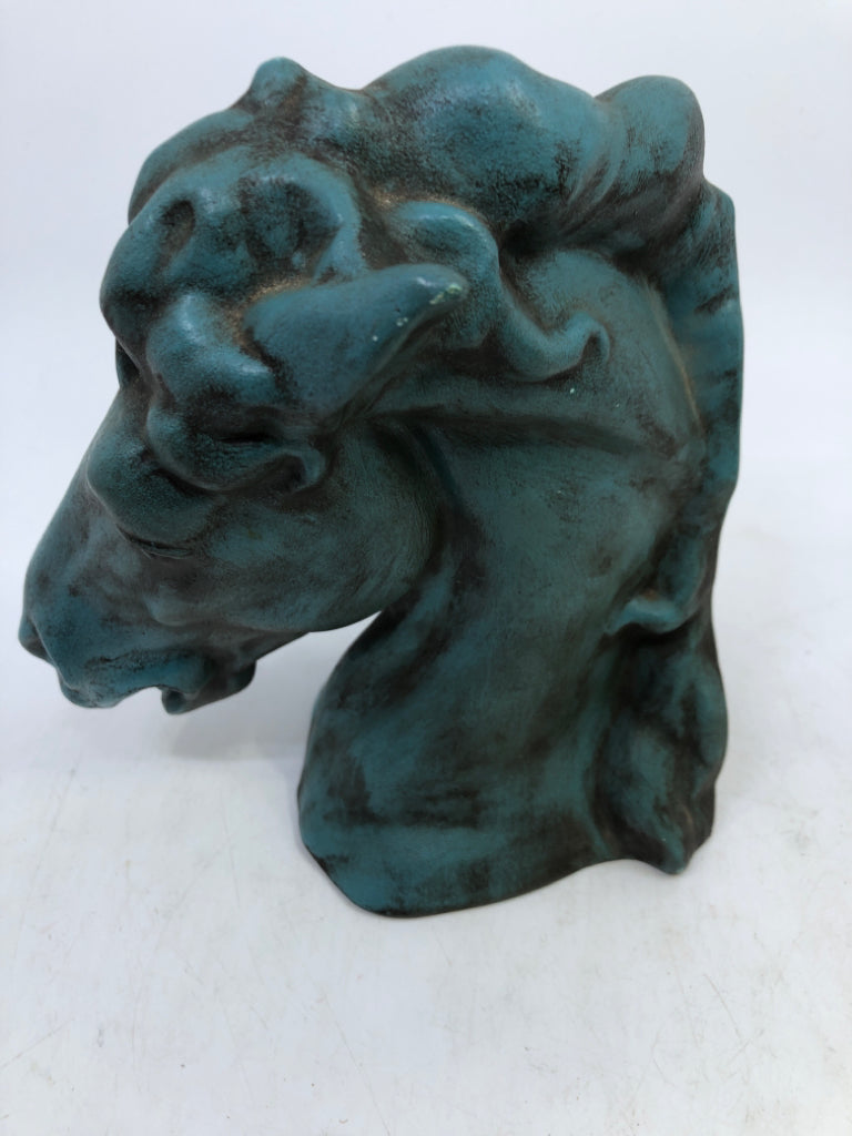 TEAL CERAMIC HORSE HEAD.