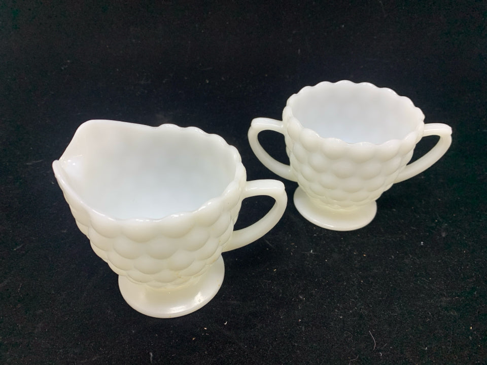 2PC VTG BUBBLE MILK GLASS SUGAR/CREAMER SET.