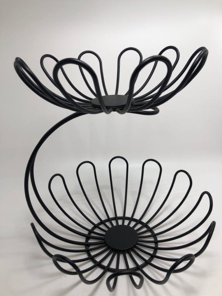 2 TIER BLACK METAL FRUIT BASKET.