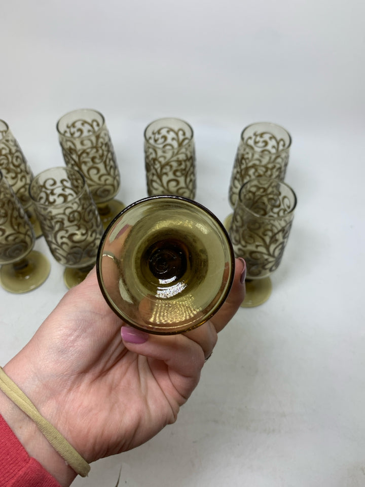 8 VTG PRADO MORIAGE SCROLL FOOTED JUICE GLASSES.