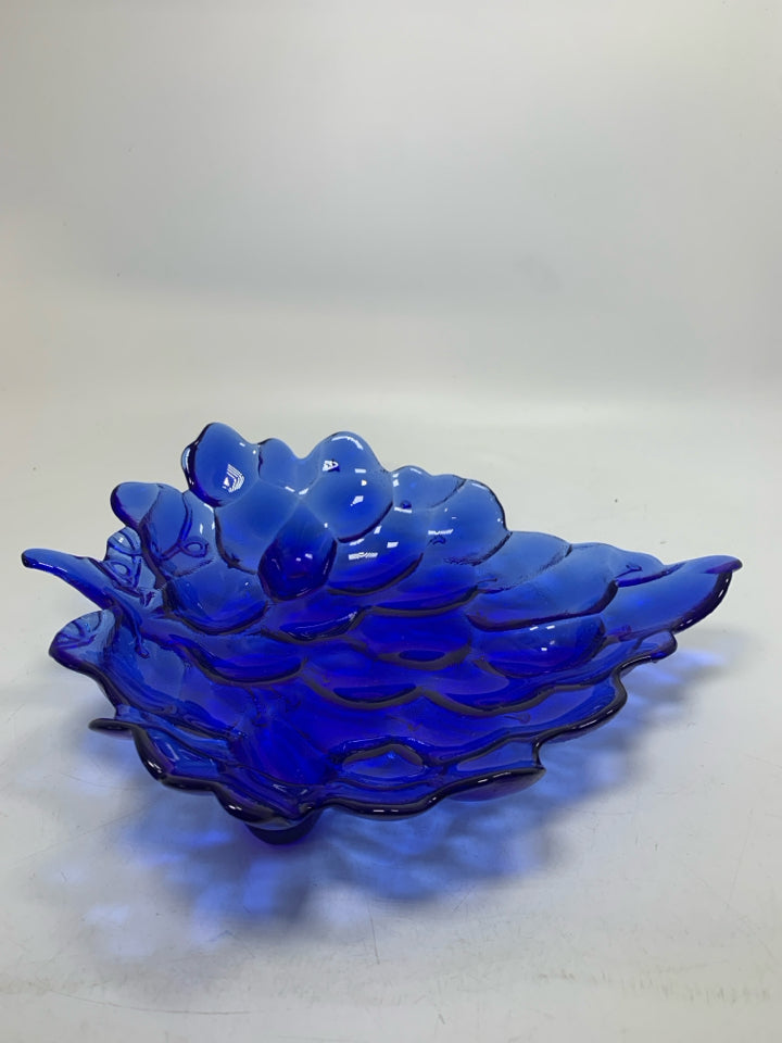 COBALT BLUE HEAVY GLASS GRAPE SHAPED FOOTED BOWL.
