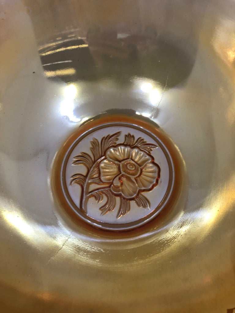 7PC VTG ORANGE IRIDESCENT "EGG NOG" BOWL W/ 6 CUPS.