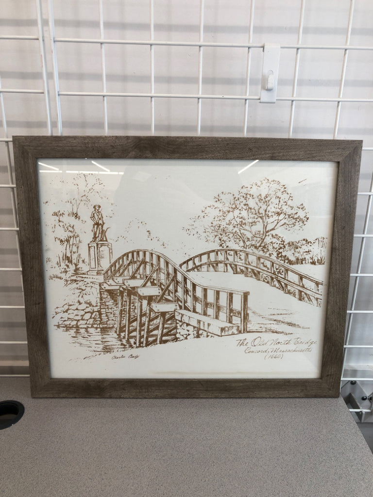 THE OLD NORTH BRIDGE - CONCORD MA FRAMED CANVAS PRINT.