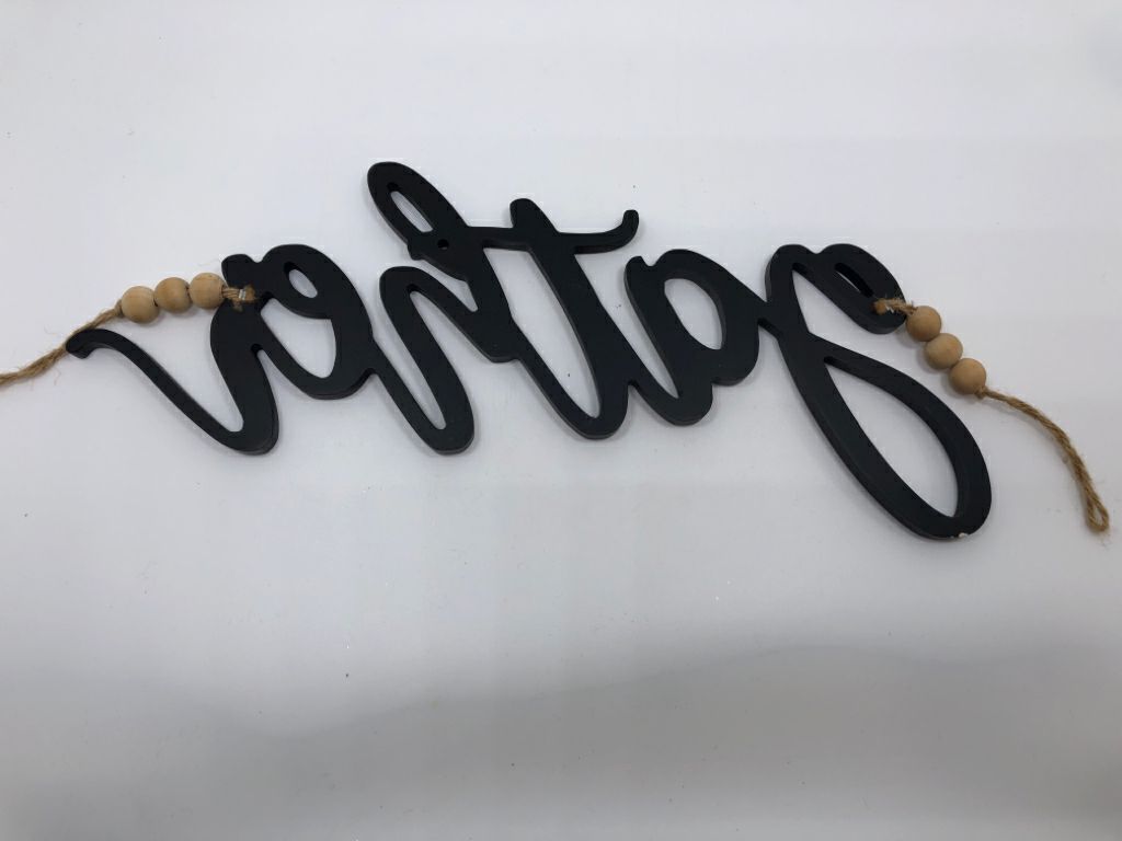 WOOD GATHER SIGN W/WOOD BEADS.