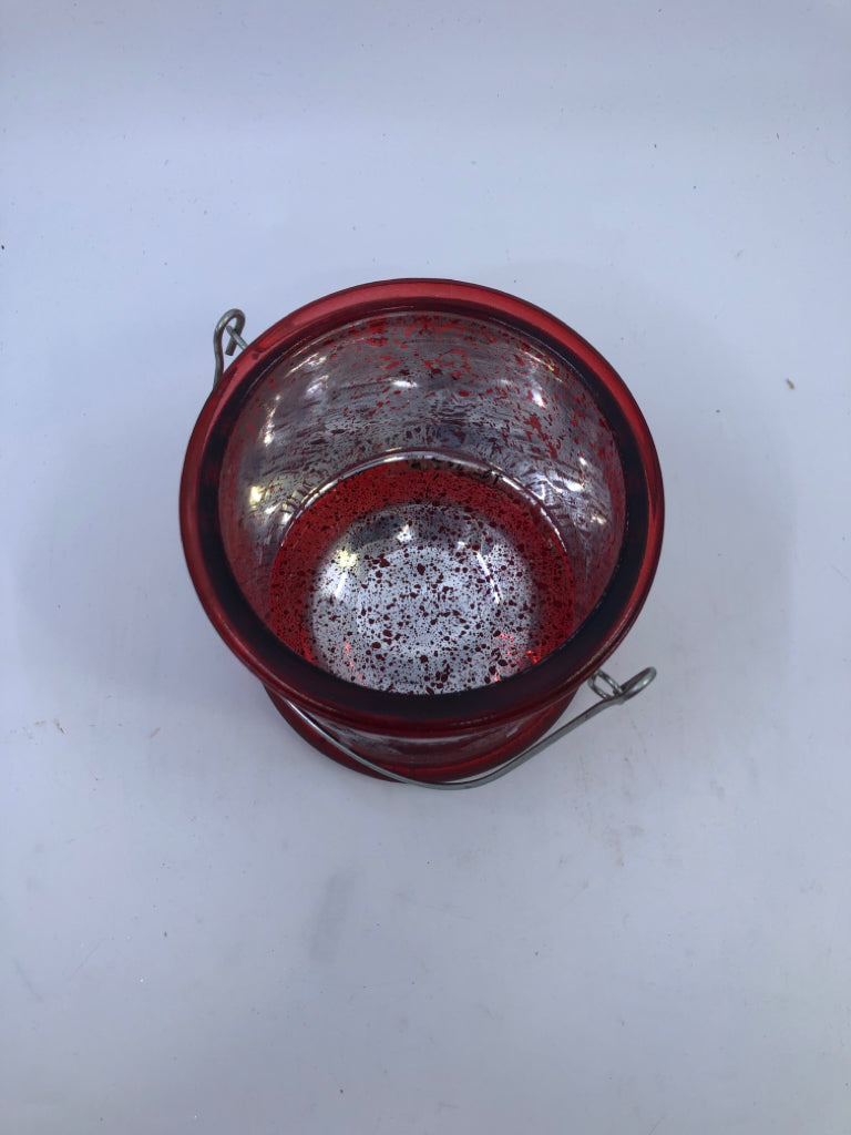 RED W REINDEER MERCURY GLASS LANTERN.
