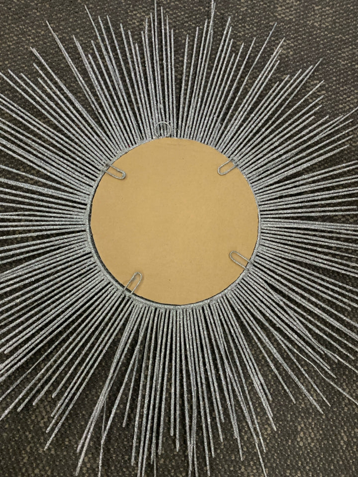 SILVER METAL SPARKLE STARBURST MIRROR.