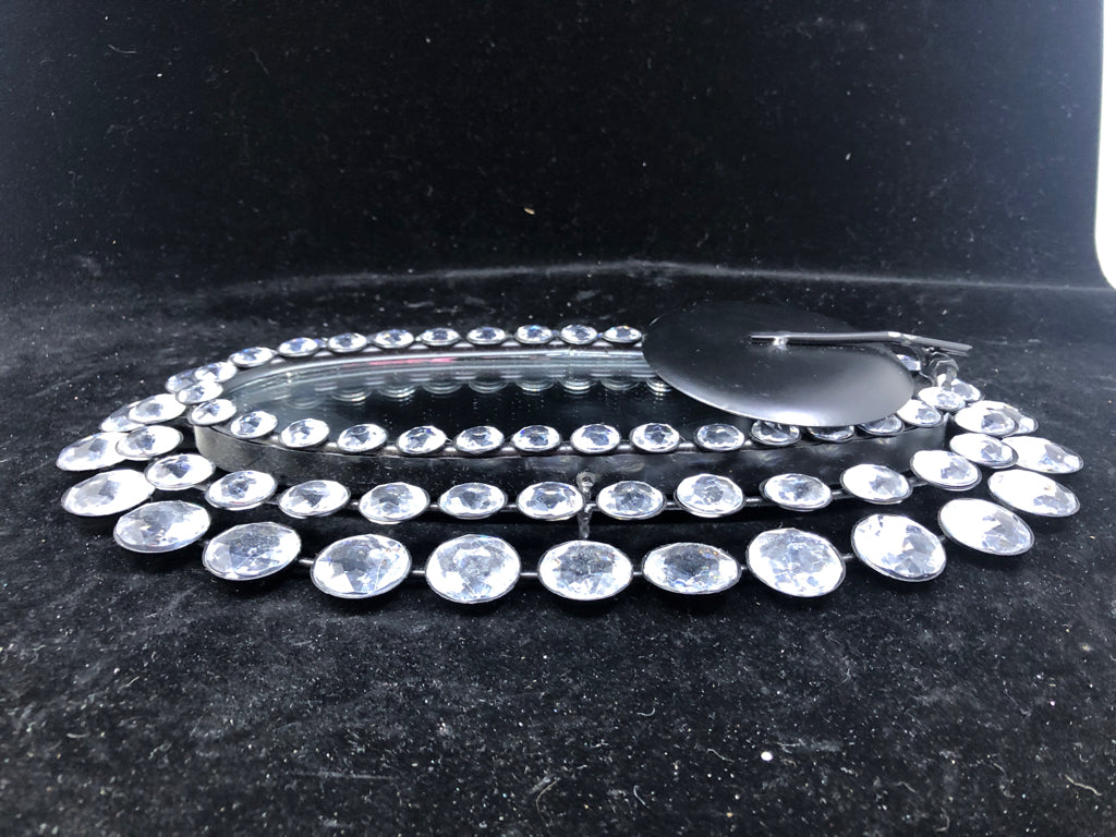 OVAL MIRRORED BEJEWLED WALL SCONCE.