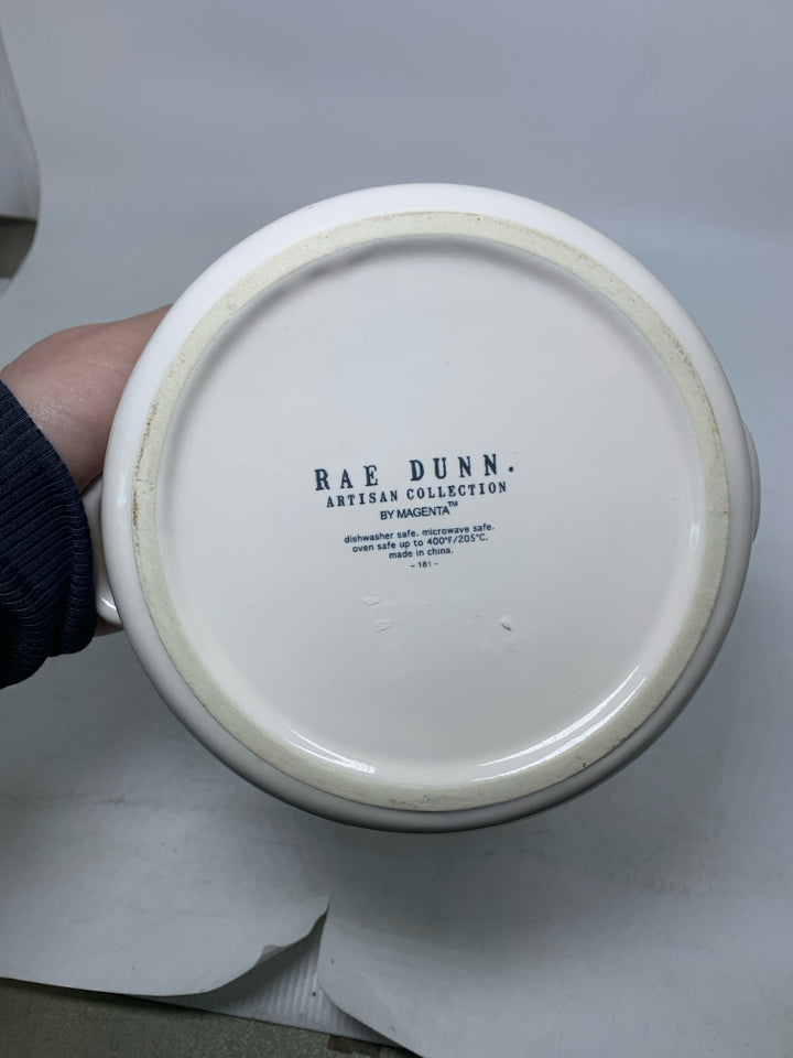 CIRCLE RAE DUNN WHITE MERRY CHRISTMAS BAKING DISH W/ HANDLES.