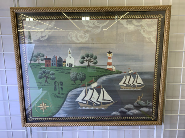 SEA SCAPE W/ LIGHTHOUSE WALL HANGING.