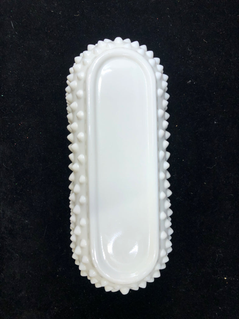 VTG OVAL MILK GLASS DISH W HOBNAIL DISH.