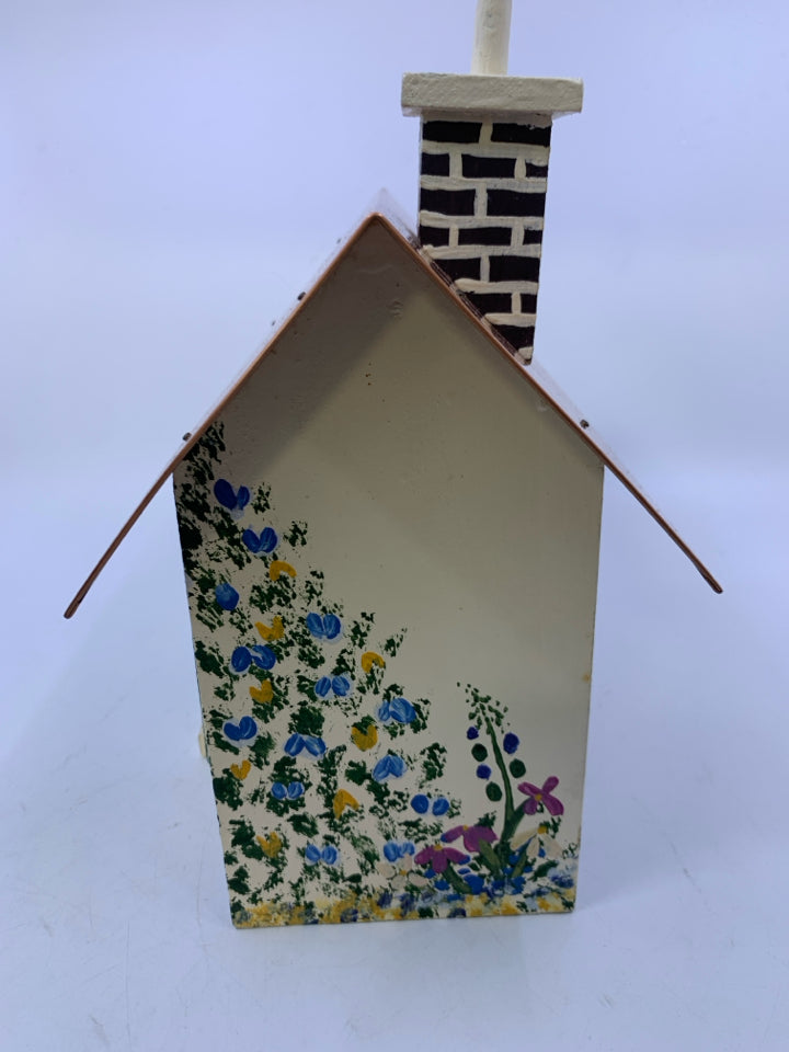 HANDMADE PAINTED DECORATIVE BIRD HOUSE W/ COPPER ROOF & MUSIC BOX BY KAREN PENNE