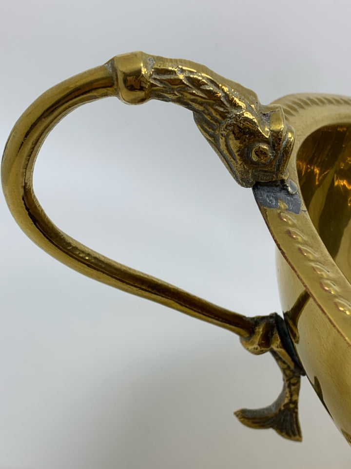 BRASS PEDESTAL CENTERPIECE BOWL W/KOY FISH HANDLES.