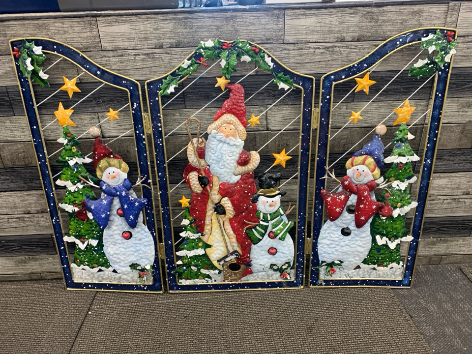 SANTA AND SNOWMAN EMBOSSED FIREPLACE SCREEN COVER.
