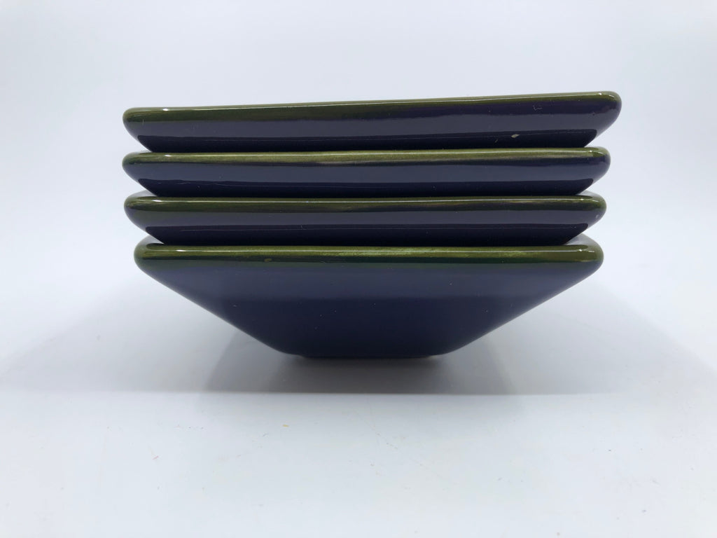 4 SQUARE PURPLE AND YELLOW BOWLS.