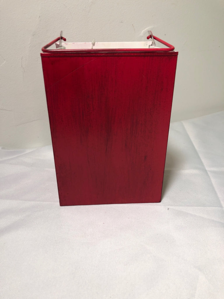 RED REINDEER METAL BUCKET, 7" X 4" X 5"