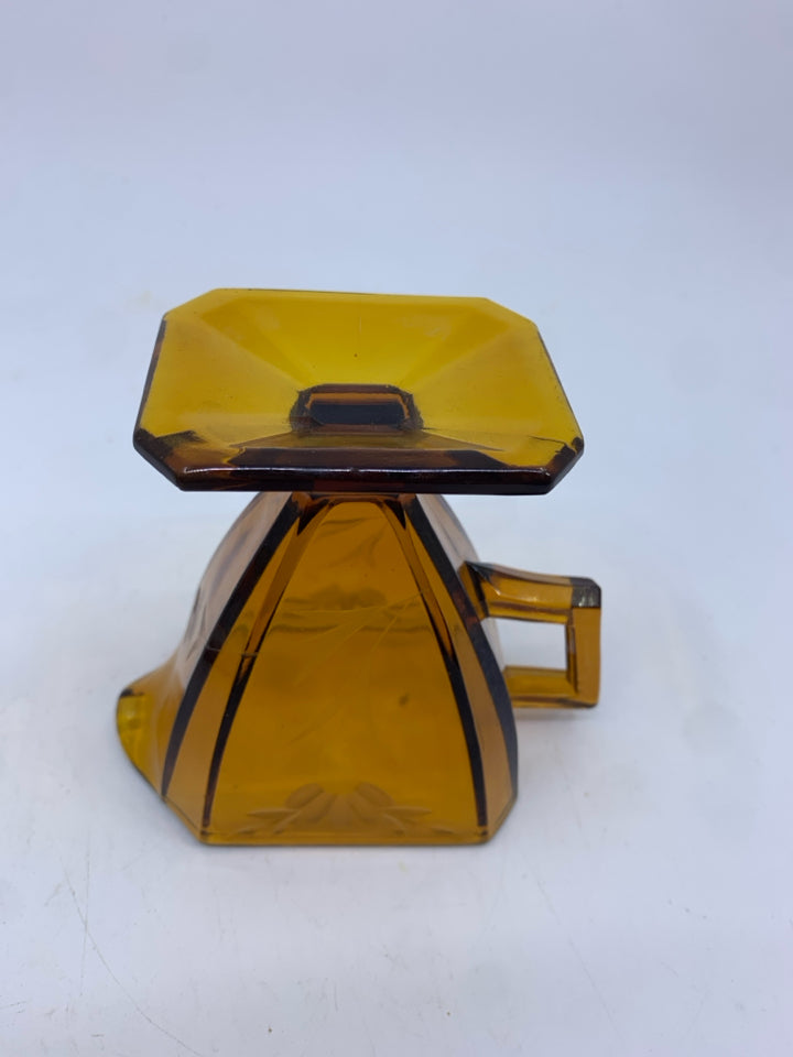 VTG AMBER GLASS ETCHED SUGAR AND CRAEMER.