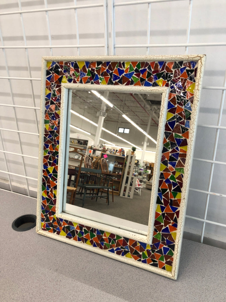 MOSAIC FRAME RUSTIC WHITE MIRROR.