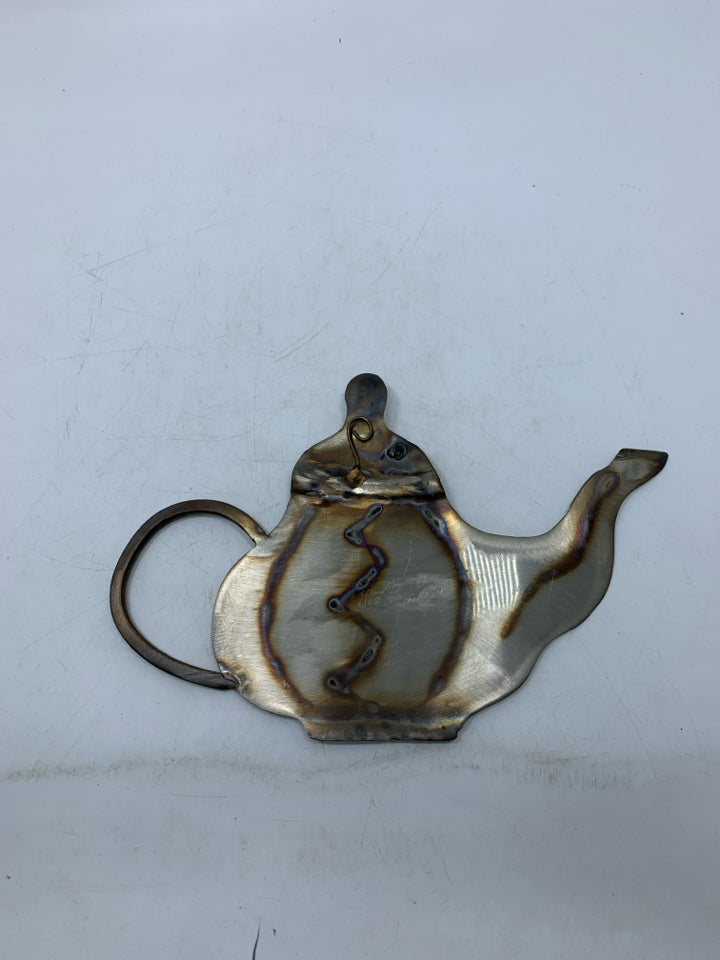 METAL WORK TEA POT WALL HANGING *SIGNED.