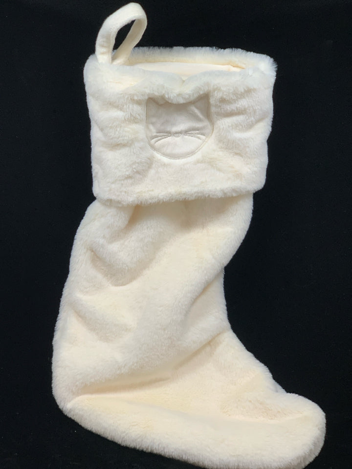 CAT FACE FUZZY WHITE STOCKING.