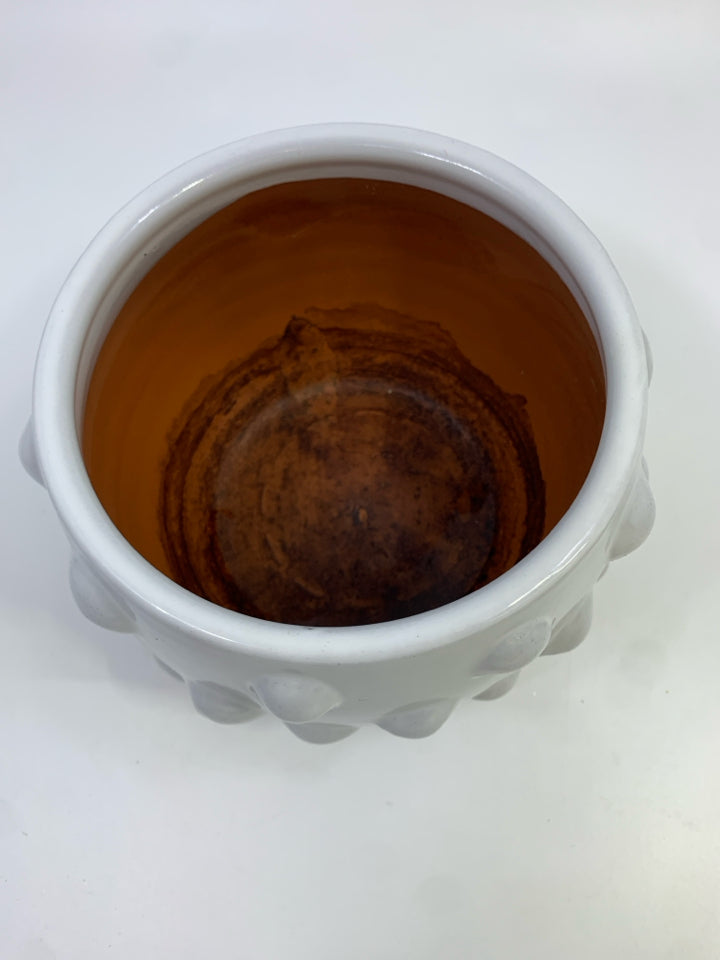 LIGHT GRAY GLAZED TERRA COTTA BUBBLE PLANTER.