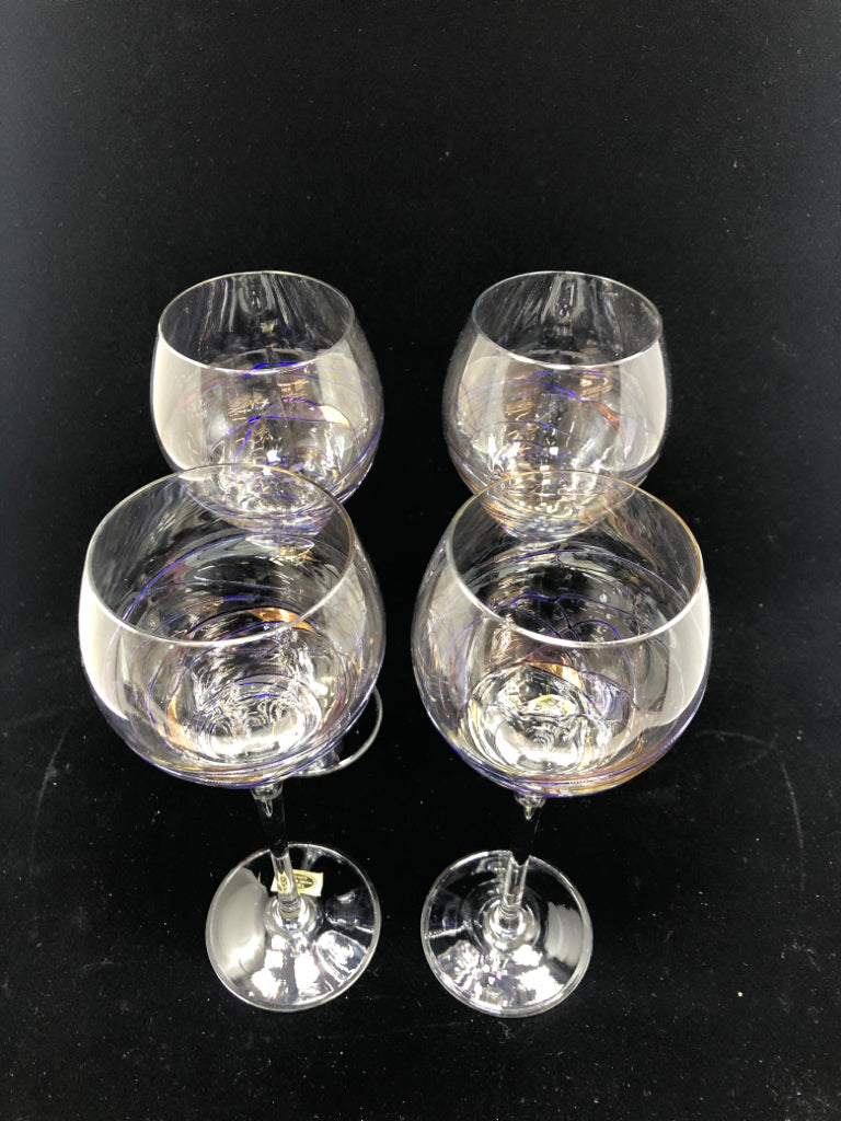 4 GLASS WINE GLASSES W/DELICATE BLUE LINES.