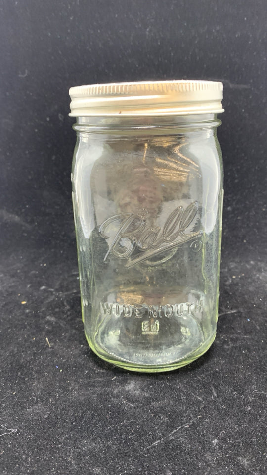 GLASS WIDE MOUTH MASON JAR.