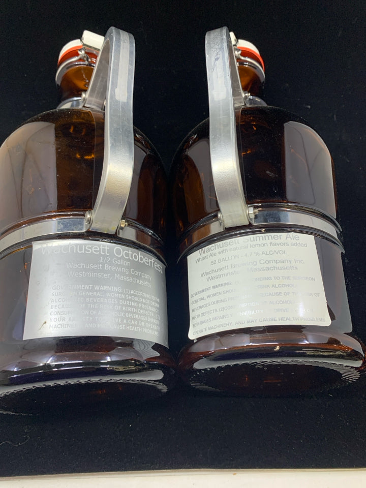 2 WACHUSETT BREWING COMPANY 2L GROWLER BOTTLES IN CRATE.